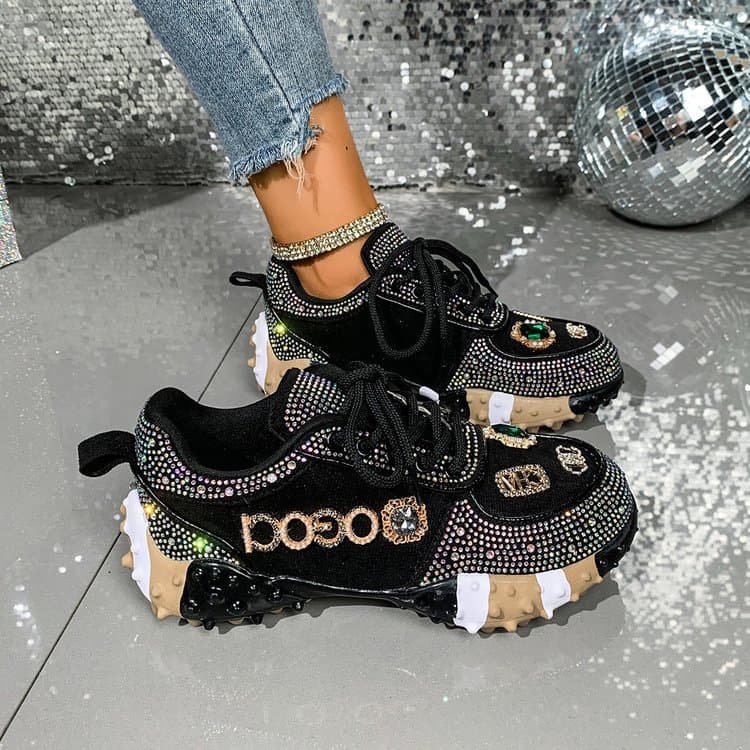 2026 European Alphabet Rhinestone Sports Shoes with Durian Sole, Women's Breathable 2026 New Summer Style