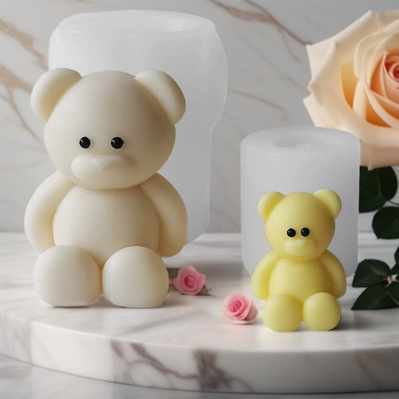 Sitting Bear Scented Candle Silicone Mold DIY Gypsum Ornament Bear Baking Mousse Cake Mold