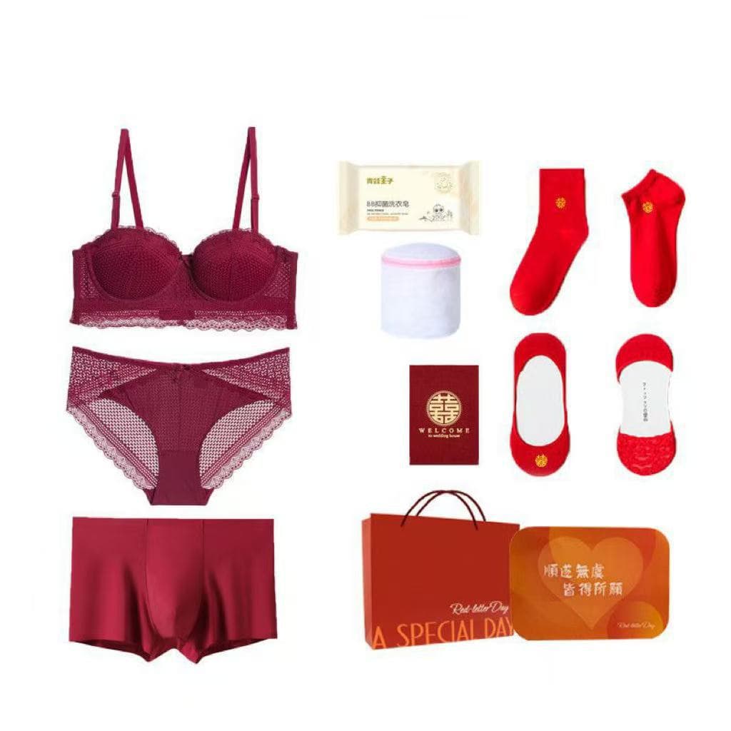 Red wedding underwear underwear bride and groom couple suit lace summer thin men and girls gather other