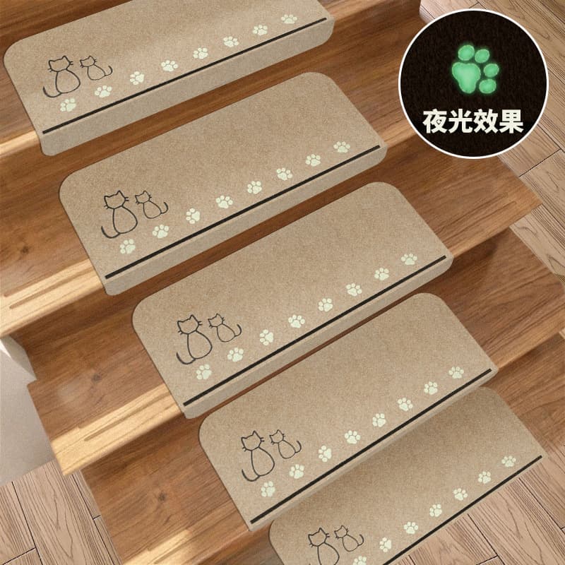 Glow-in-the-Dark Cat Paw Stair Tread Non-Slip Mat, No-Glue Self-Adhesive Wooden Stair Pad, Anti-Fall Step Mat for Pets, Elderly, and Children