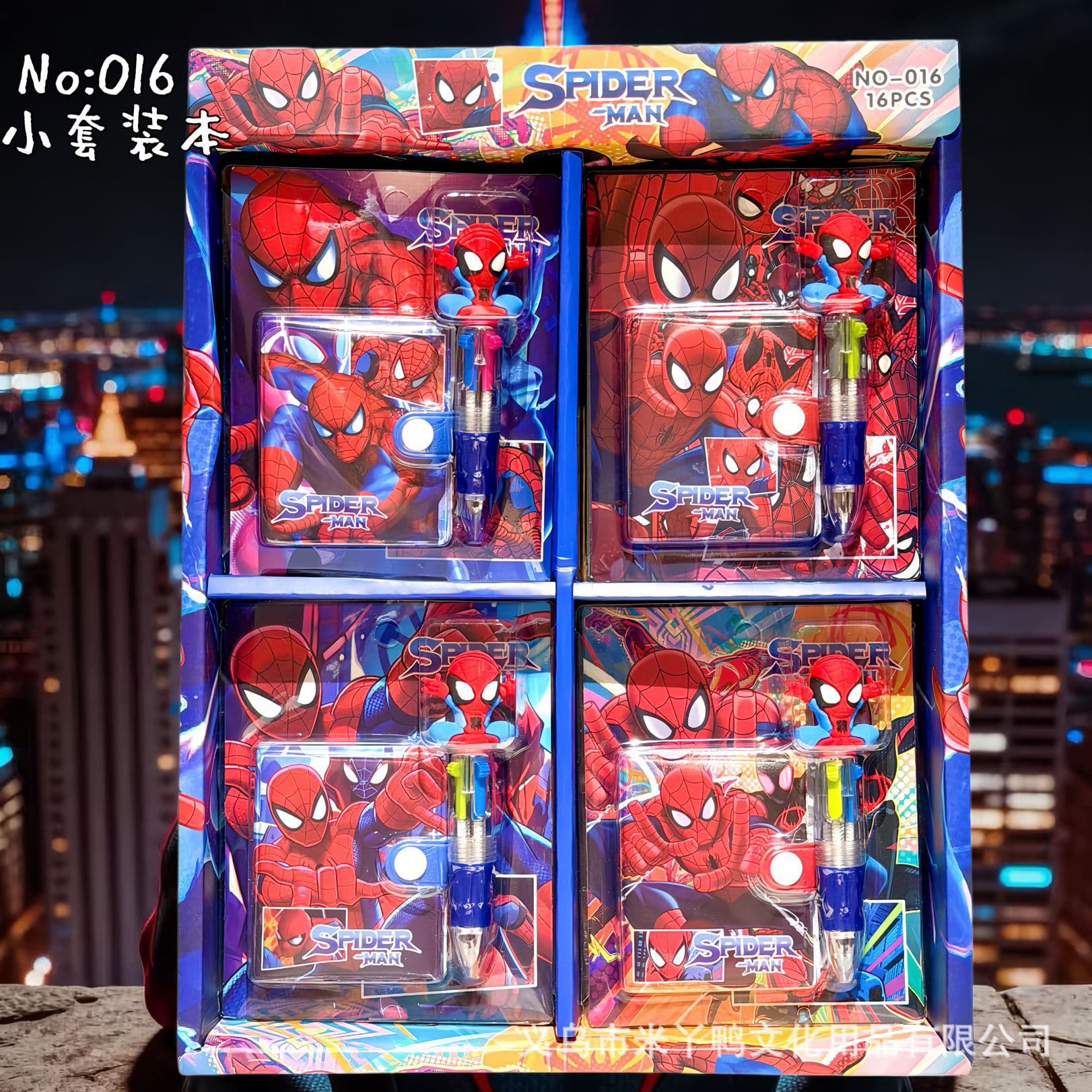 Spider-Man Notebook Set + Four-Color Pen Elementary School Snap Button Diary Foreign Trade Stationery Wholesale