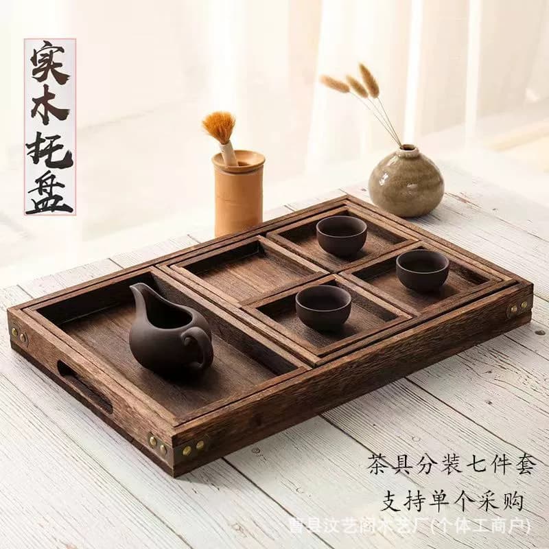 Ready-to-Ship Japanese Yakedo Wood Tray Home Rectangular Solid Wood Cup Tea Tray Fruit Plate Storage Vintage Tea Board