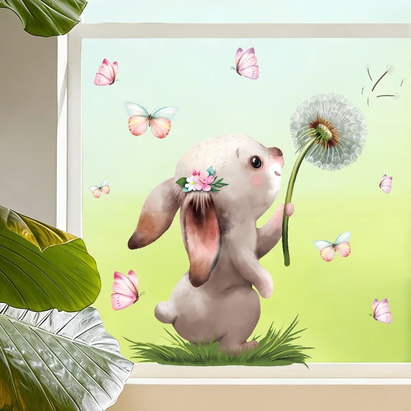 Easter cartoon rabbit window animal sticker pvc adhesive sticker butterfly spring glass window sticker bedroom window sticker