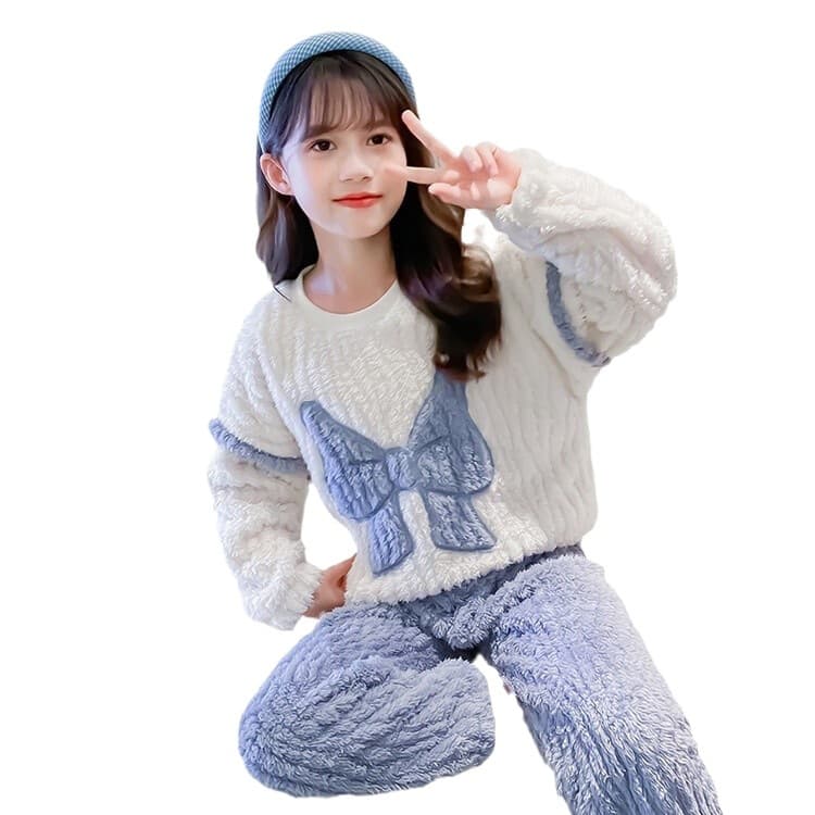 Kids Coral Fleece Pajama Set Autumn Winter 2024 New Girls Flannel Loungewear Baby Thickened