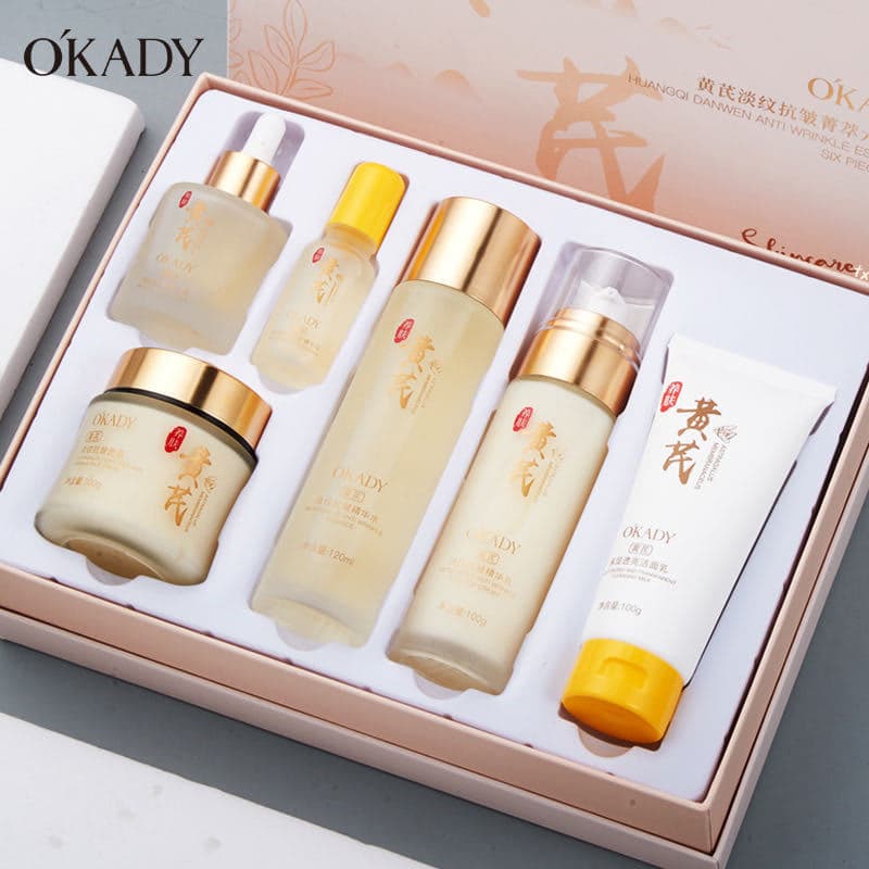 Oupqi Astragalus Anti-Wrinkle Essence Six-Piece Skincare Set with Goddess Bifida Ferment Lysate for Hydration and Moisture