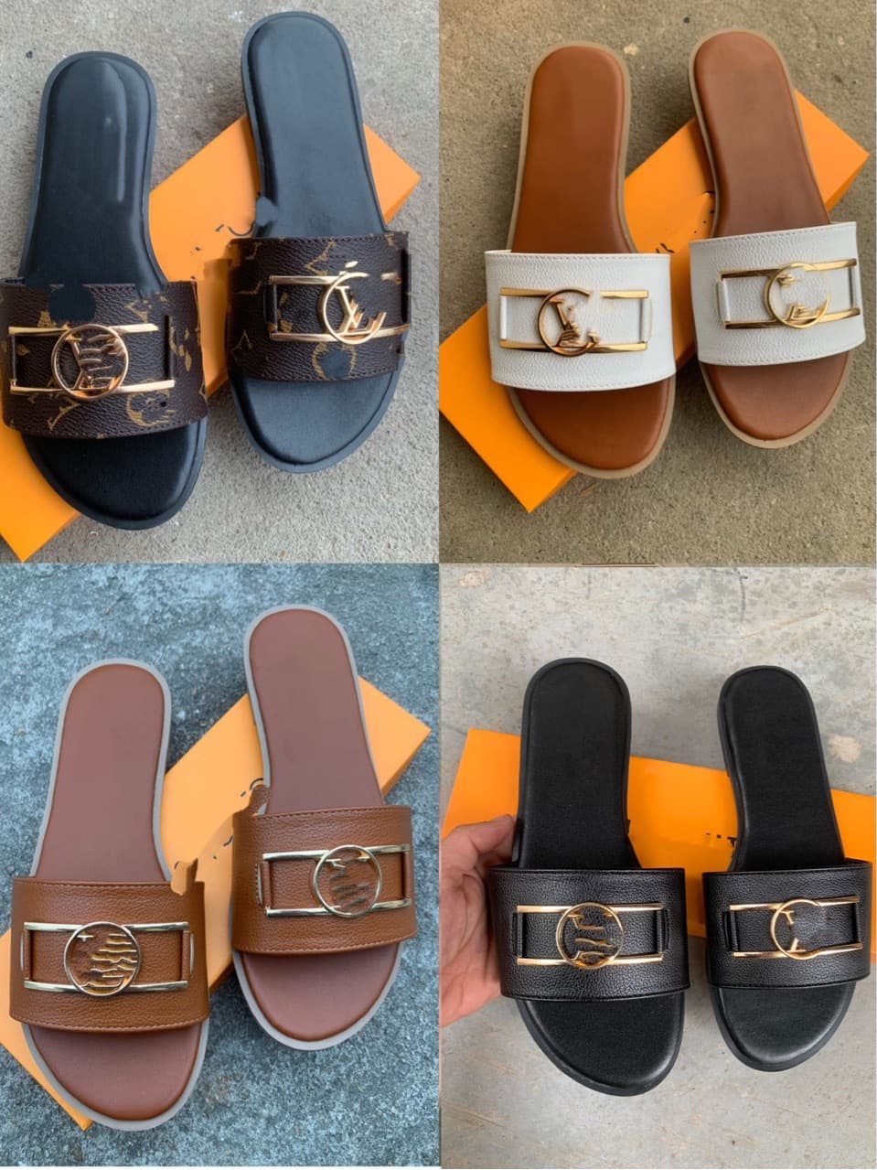 Cross-border Export L Metal Buckle Classic Fashion Women's Slippers Lady Slippers