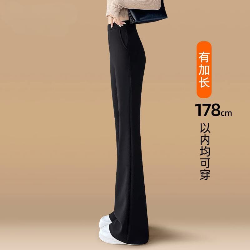 Flared Trousers Extended Length for Tall Women Spring Autumn 2026 New Fleece-Lined High-Waist Drape Suit Black Flared Pants