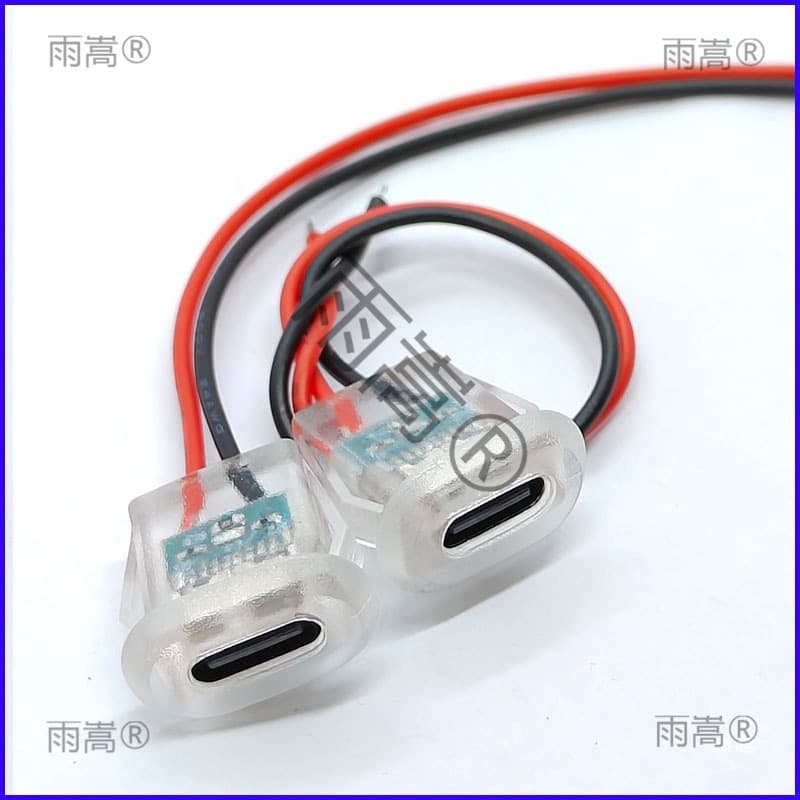 Type-C 2P Injection Molded Straight Press Female Socket Transparent Green Light Desk Lamp Oval Charging Port USB-C Connector Socket