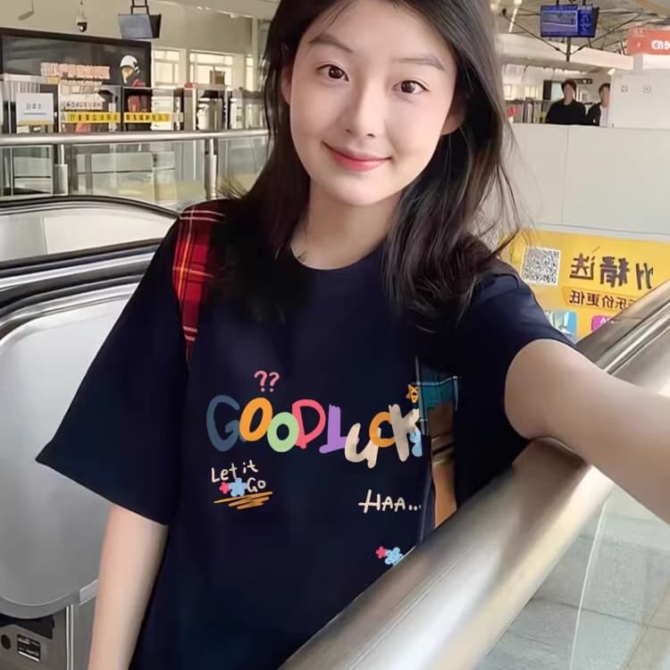 Cotton Short Sleeve T-Shirt for Women Spring Summer 2026 New Loose Plus Size Petite Junior High and College Student Top