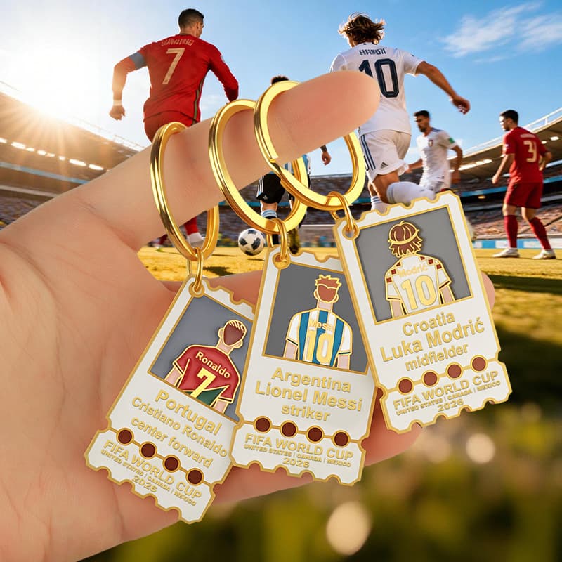 World Cup star metal stamp keychain customized Messi C Ronaldo Modric fan commemorative metal pendant