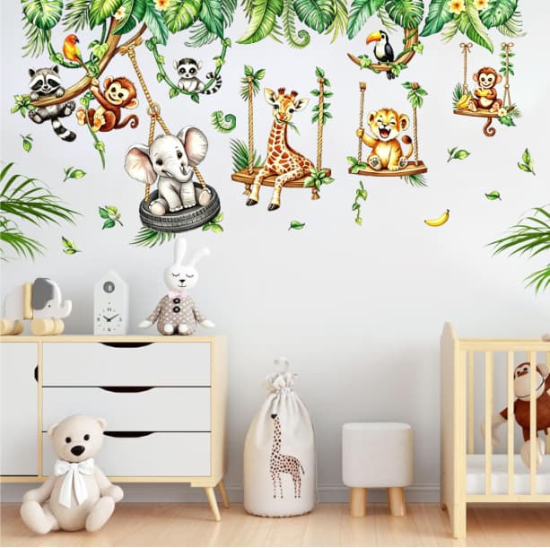 Cartoon Forest Animal Wall Sticker for Kids Room Kindergarten Decoration Self-Adhesive PVC Wall Decal Cute Animal Baby Bedroom