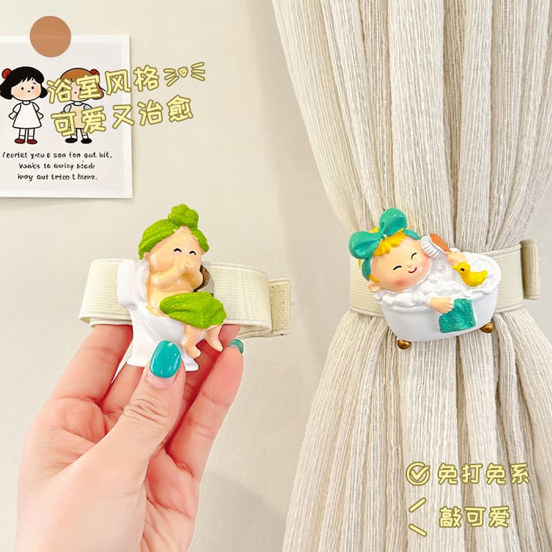 Cute Bathrobe Girl Curtain Tieback Sheer Curtain Bundling Storage Gathering Clip Cord Living Room Bedroom Decorative Accent