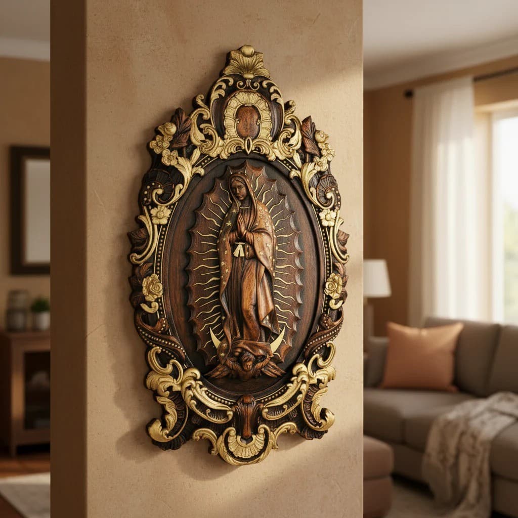 Cross-border new Our Lady of Guadalupe Wood Carving faith wood carving ornaments
