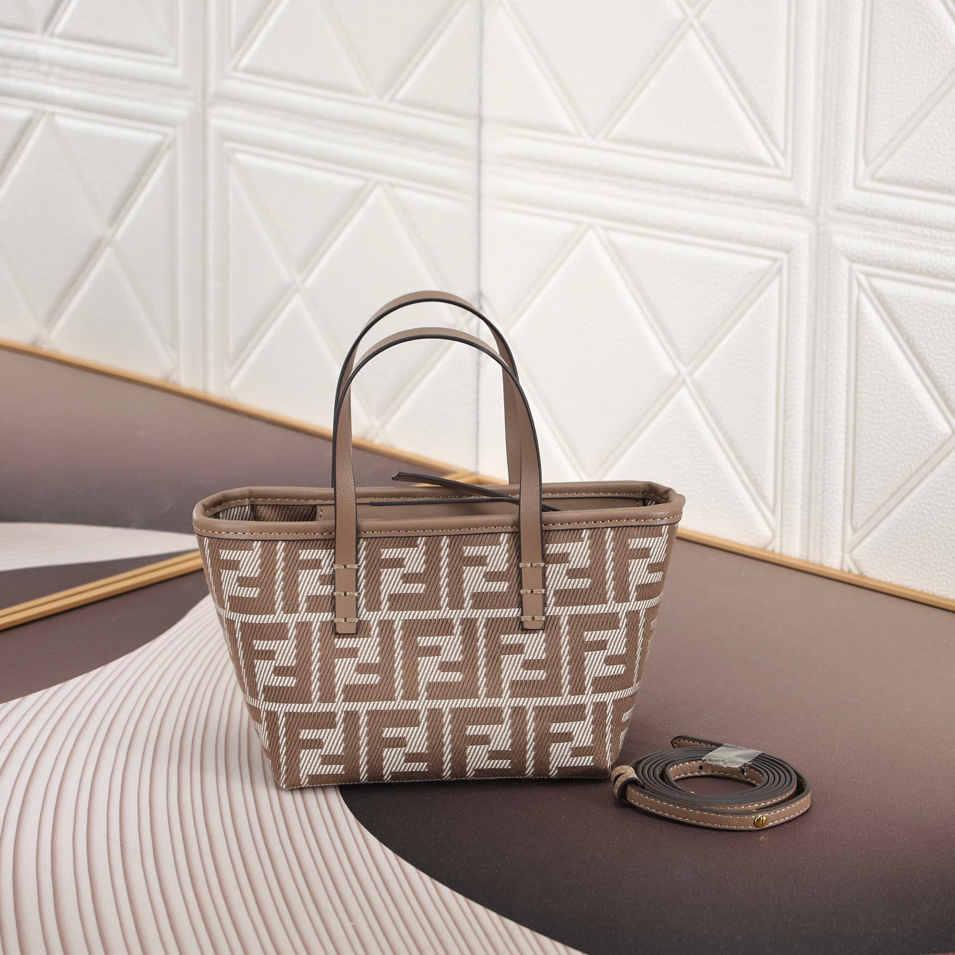 Mini roll original fabric with original leather tote shoulder bag