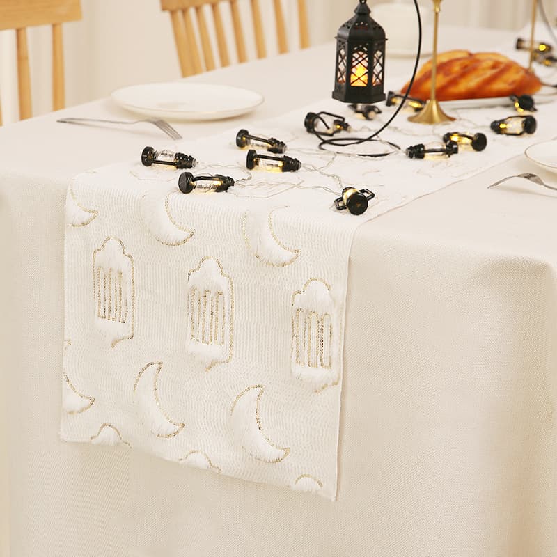 Amazon Moon Embroidered Table Runner with Sequins, Dining Table Decoration Cloth, Middle Eastern Restaurant Ambiance Decoration, Long Table Runner