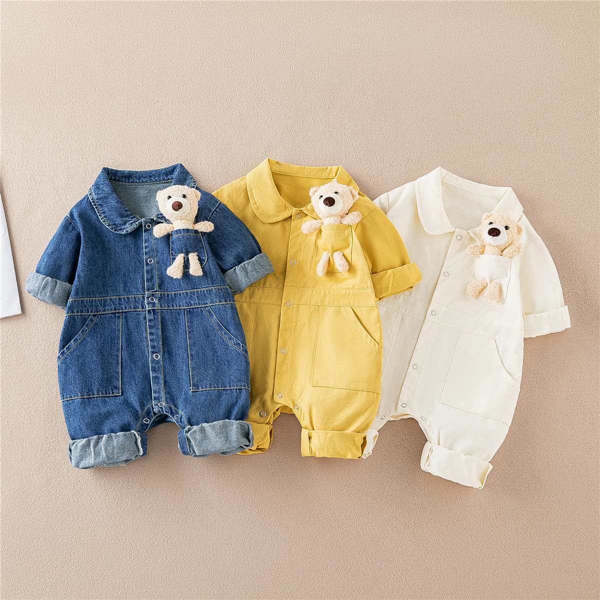 Stylish infant denim onesies, new Spring Festival collection, trendy boy's outfits for outings, baby rompers and crawl suits