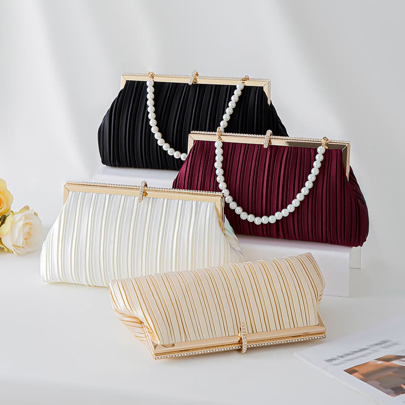 New Cross-Border Evening Bag Fashion Pleated Clutch Elegant Evening Bag Pearl Handbag Dress Bag Crossbody Bag