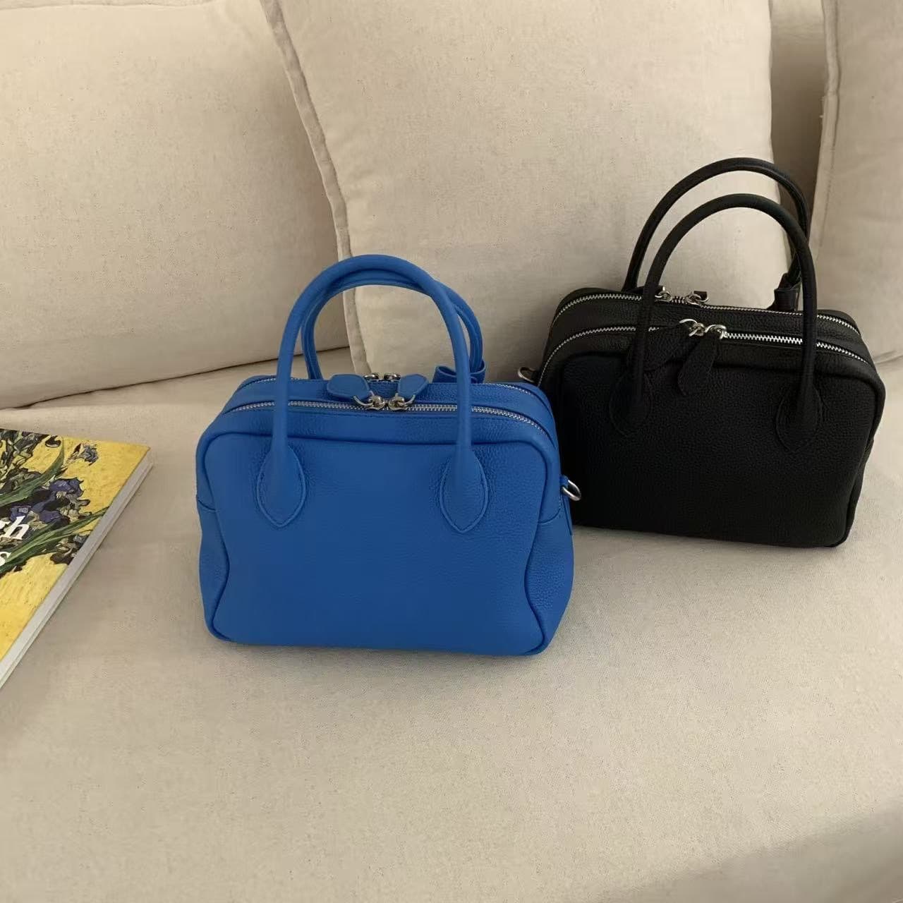 Spring and Summer New Style First-Layer Cowhide Boston Bowling Bag for Women, High-End Genuine Leather Women's Bag, Commuter Handbag for Women