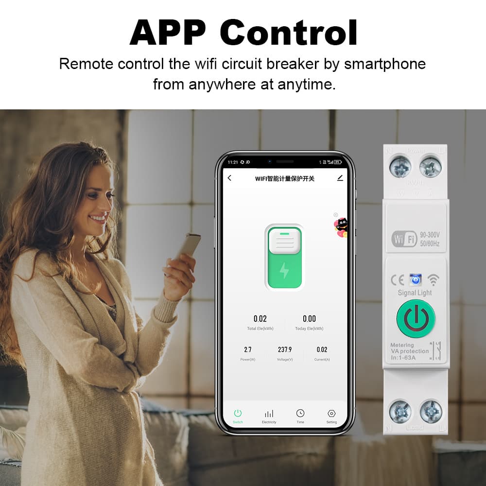 Tuya WiFi/Zigbee Smart Circuit Breaker Timer Switch with Energy Metering, Overcurrent and Undervoltage Protection, Remote Control via Mobile App