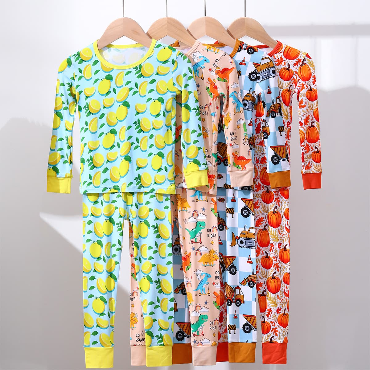 【In Stock】Bamboo Fiber Kids Pajama Set Cartoon Long Sleeve Children's Homewear Suit Class A