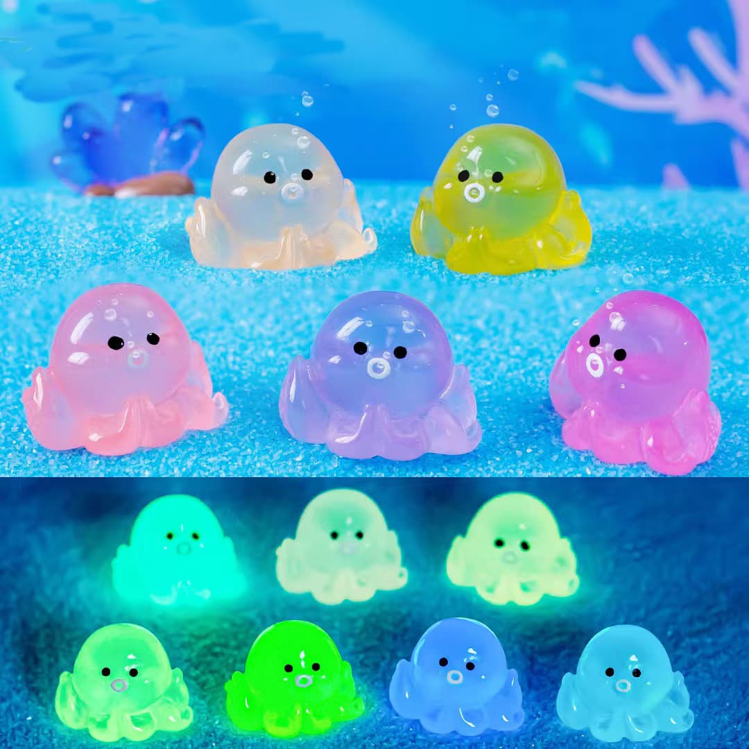 Aquarium Glow-in-the-Dark Octopus Ornament Resin Craft Fish Tank Decorative Mini Figurine