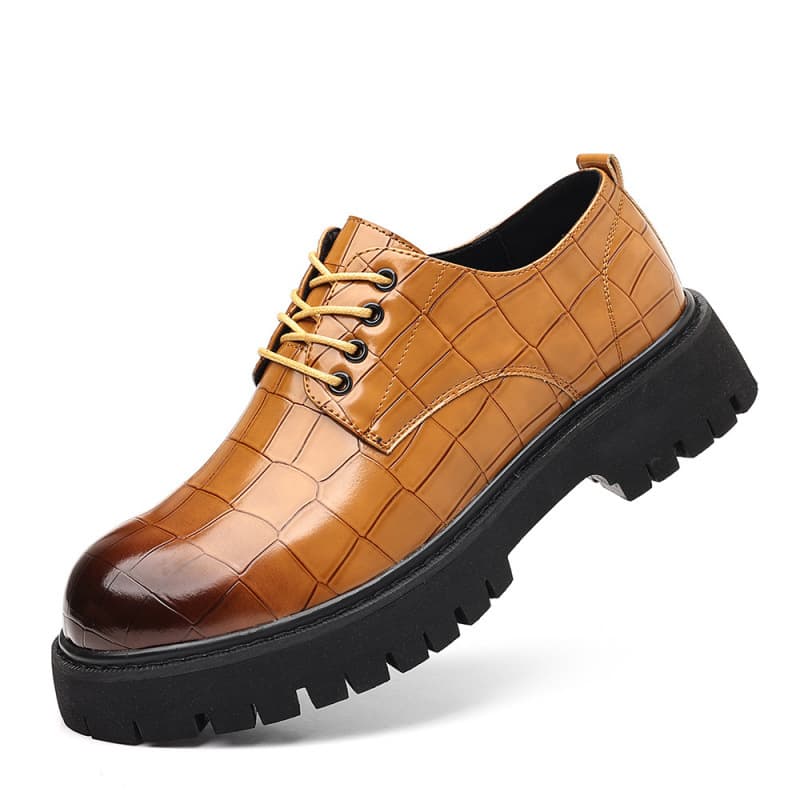 Drop Shipping Lace-Up Thick Sole Men's Leather Shoes British Trendy Business Formal Shoes Heightening Men's Shoes Big Round Toe Casual Leather Shoes
