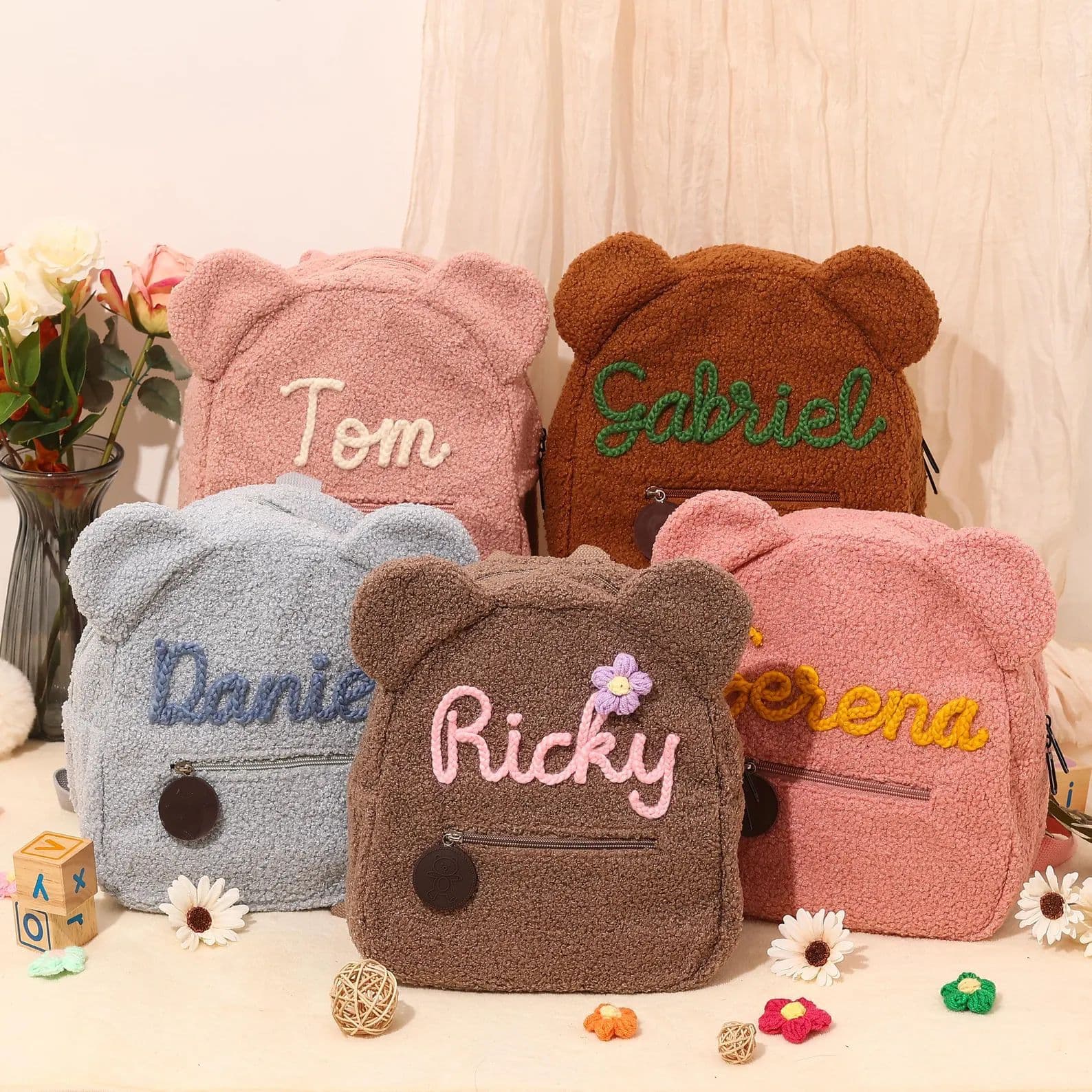 Handmade personalized thick woolen name cute teddy bear backpack children's cartoon school bag etsy supply