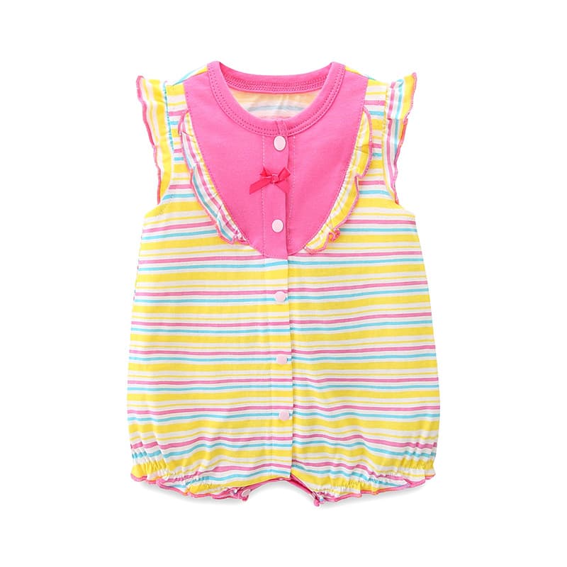 Baby Summer Outfit Set Thin Cotton Girl Newborn Flying Sleeve Romper Full Moon Bodysuit Crawling Suit