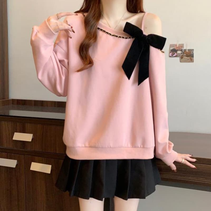 Plus Size Off-Shoulder Pink Sweatshirt Women's Autumn 2025 New Loose Korean Style Casual Short Round Neck Pullover Top Trendy