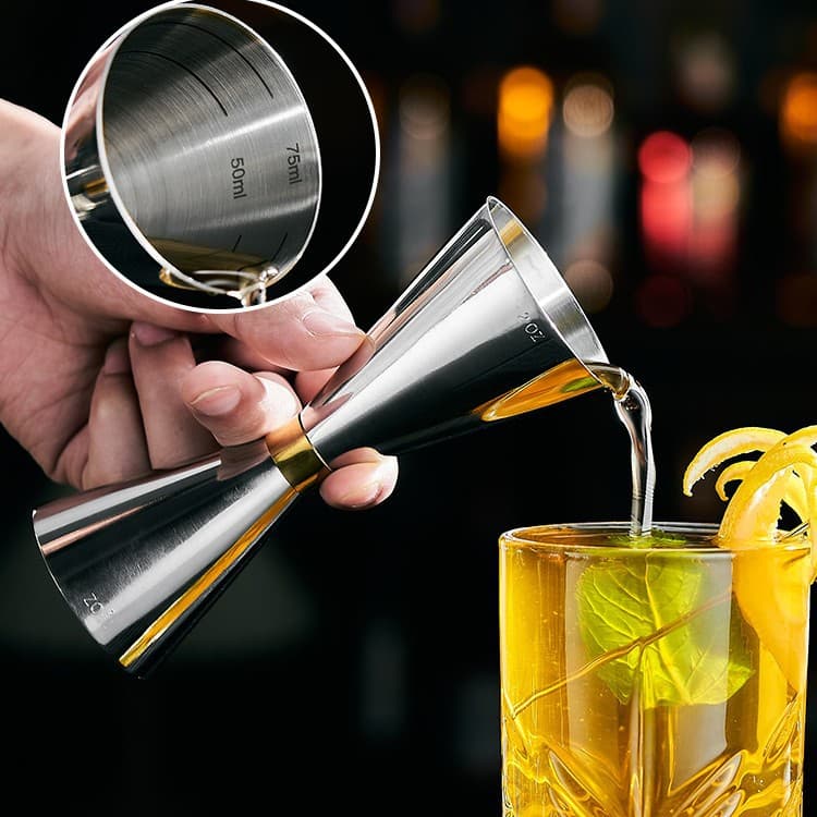 3MLE Double Head Gold Ring Jigger Stainless Steel 304 Measuring Cup with Scale Ounce Cup Bar Cocktail Tool