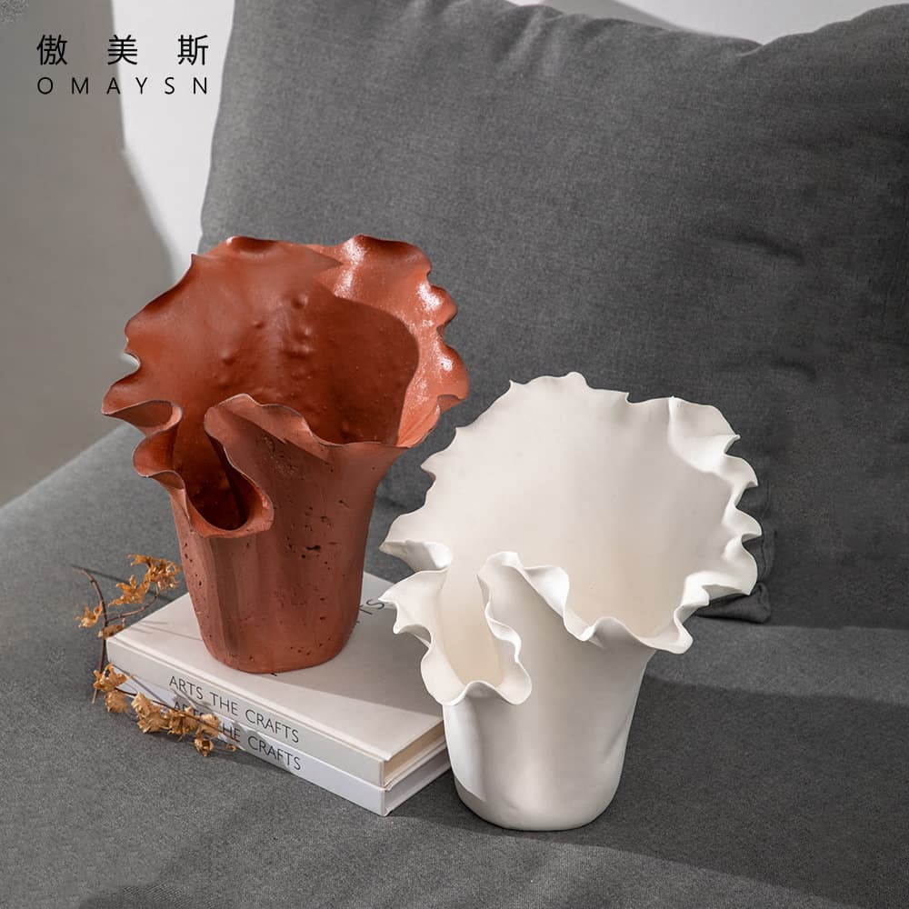 Handcrafted Travertine Ceramic Vase Omaysn Cross-border Vintage Glazed Vase Art Living Room Decoration