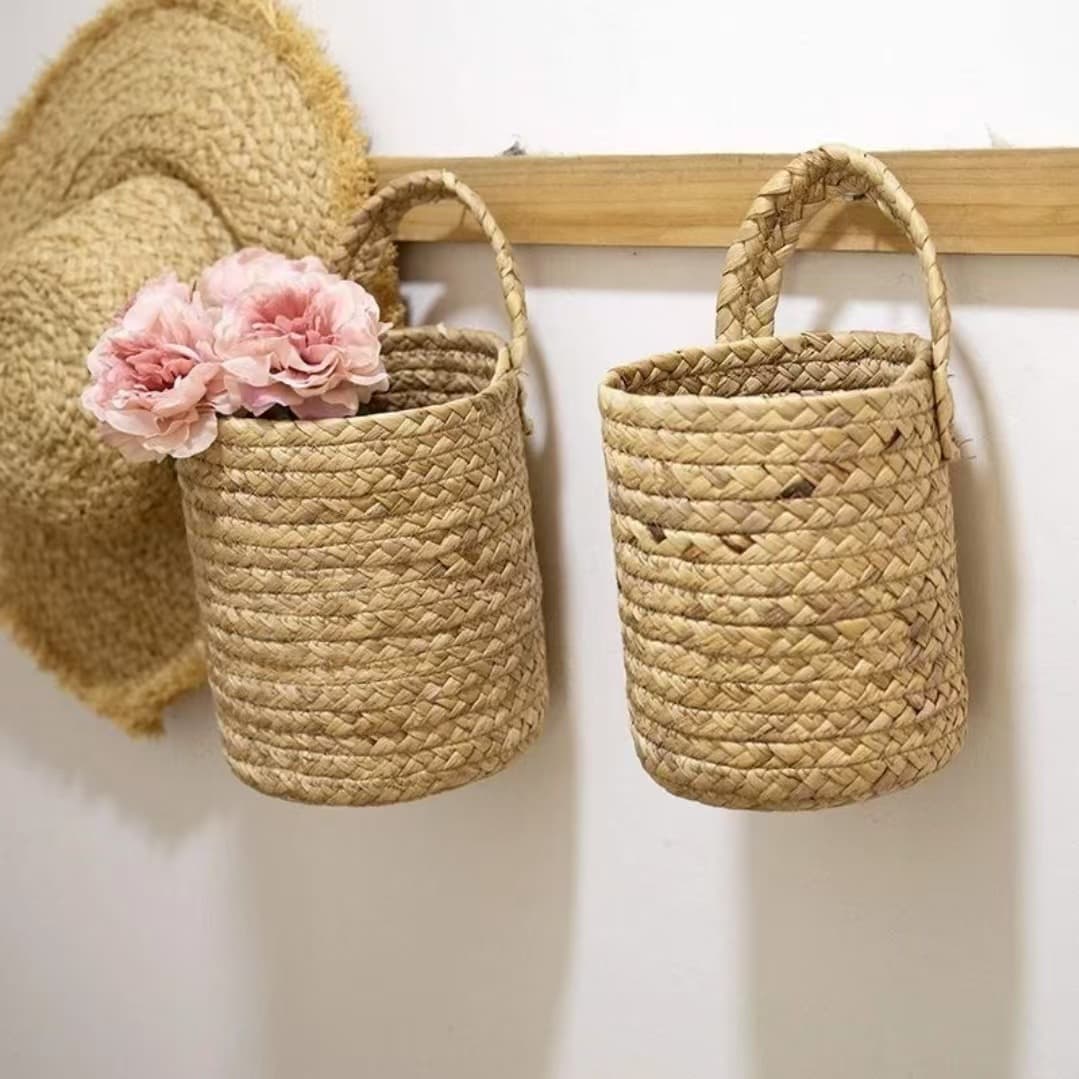 Water hyacinth woven storage basket, wall-mounted basket, storage rack, garden plant basket, cattail hanging basket, hanging pot, flower pot, willow woven