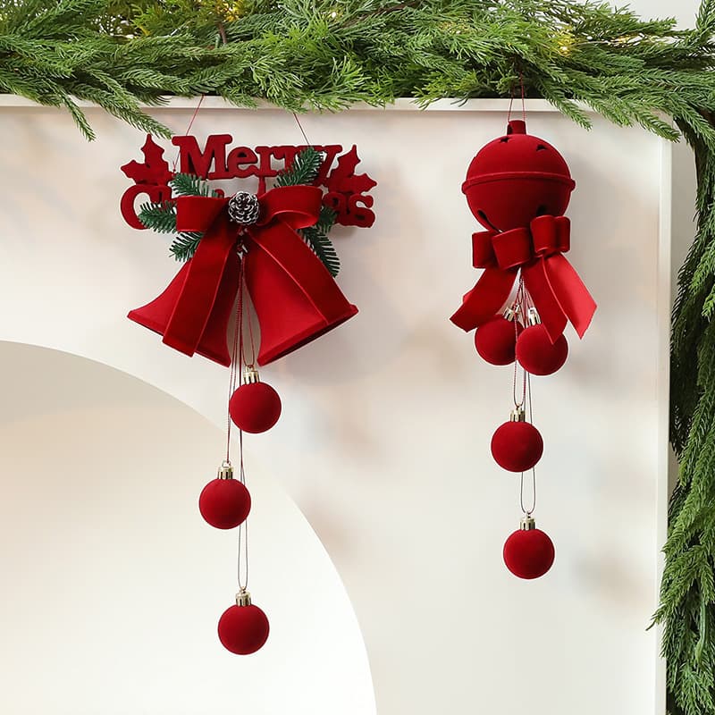 Export Hot-selling Christmas Bell Decoration Hangers Flocked Bells Window Tree Decorations