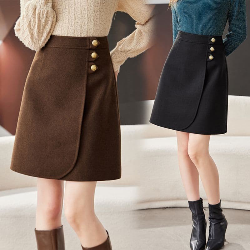 Autumn/Winter Mallard Wool Skirt for Women, Plus Size High-Waist Slimming Pencil Skirt, Fashionable Elegant A-Line Mini Skirt