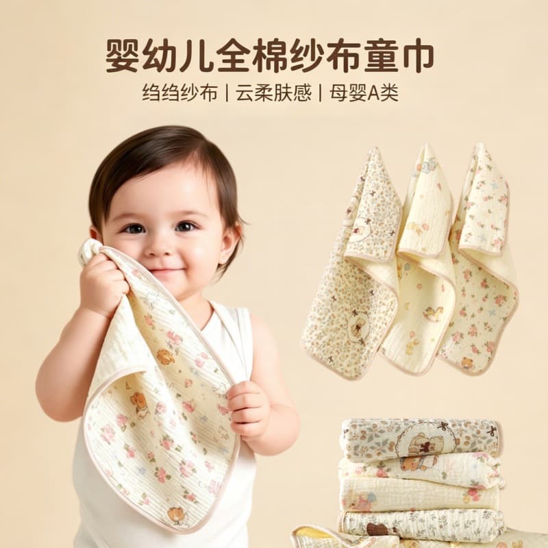 Drool Bib Baby Class A Pure Cotton Gauze Children's Towel Face Towel Super Soft Baby Small Square Towel Burping Cloth