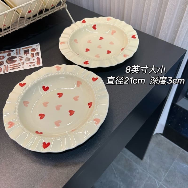 Dish plate salad household high-looking deep plate pasta love hat ceramic lace tableware cream dinner plate plate