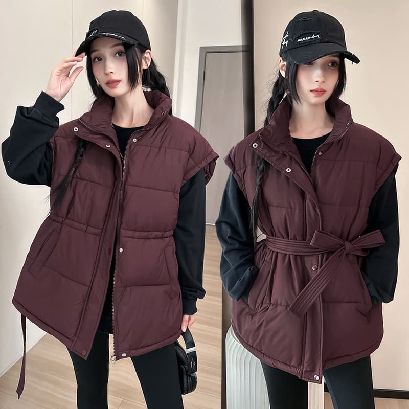 Waist cotton vest vest for women autumn and winter new model stand collar 2025 Korean version loose fashion thickened foreign style jacket