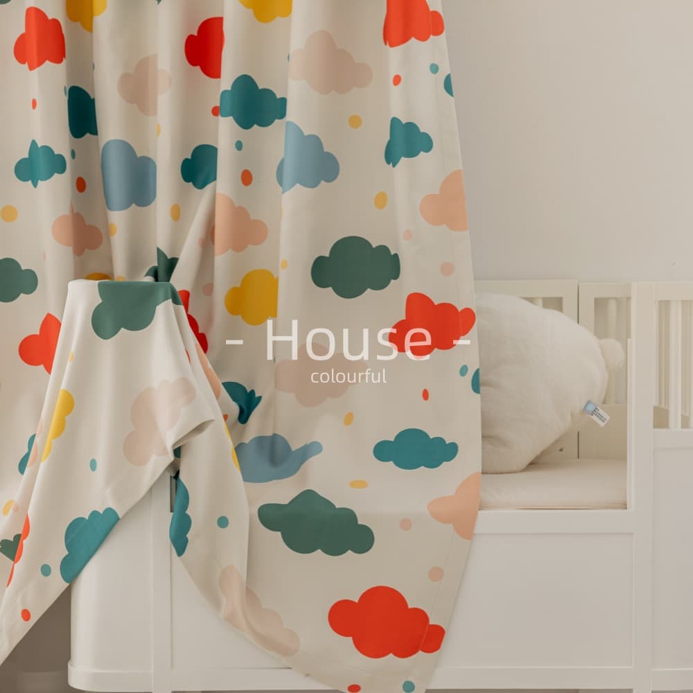 New Cartoon Rainbow Cloud Print Curtain Sheer Children's Girl Bedroom Linen-like Blackout Curtain Finished Product Wholesale