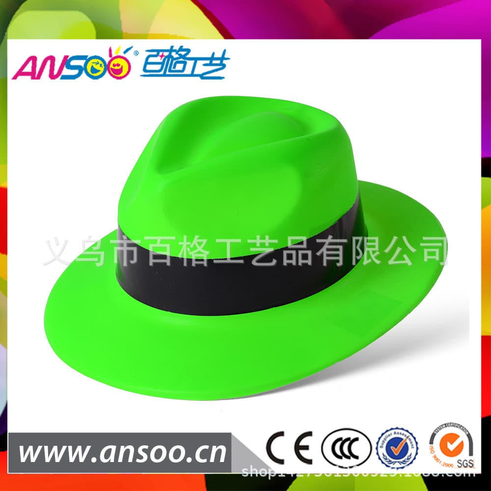 Monochrome Fluorescent Neon Hat Party Dance Hat Holiday Hat with Black Strip Top Hat Pvc Plastic Party Hat