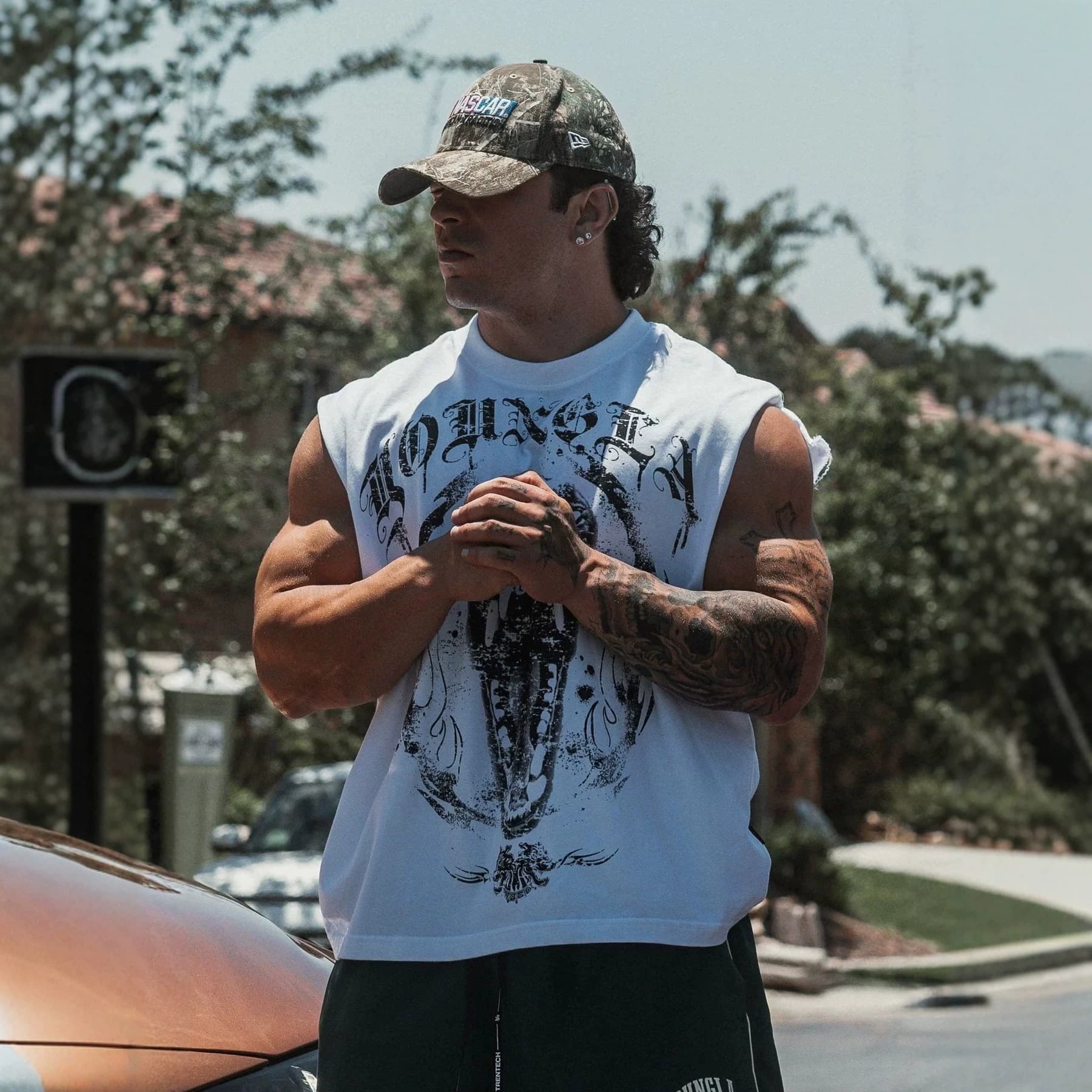 YOUNGLA American Style New Men's Oversized T-Shirt Muscle Workout Loose Fit Casual Trendy Short Sleeve