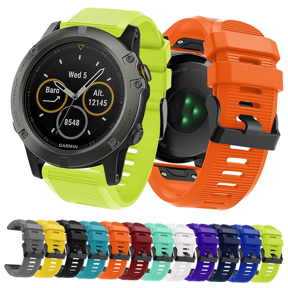 Compatible with Garmin Fenix 8/7X/6X/5X Plus Black Quick-Release Silicone Watch Band Sports Strap