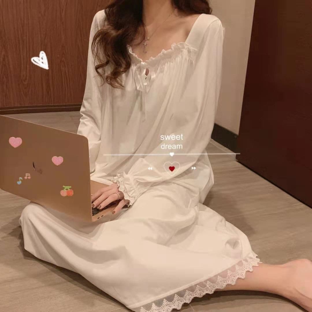 2026 Women's Nightgown New Style Palace Long Sleeve Princess Lace Korean Loose Plus Size Homewear Live Stream