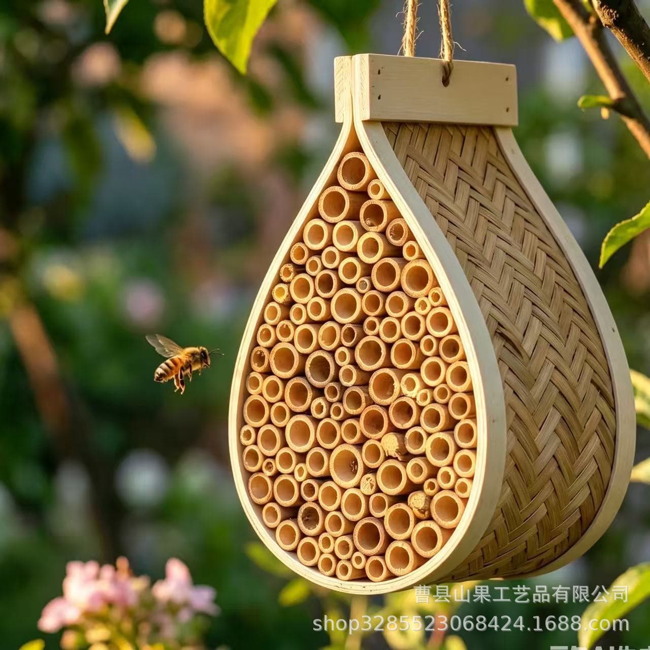 Cross-border Wooden Bee House Hanging Teardrop-shaped Insect Nest Butterfly Shelter Garden Decoration Hanging Courtyard Breeding Nest