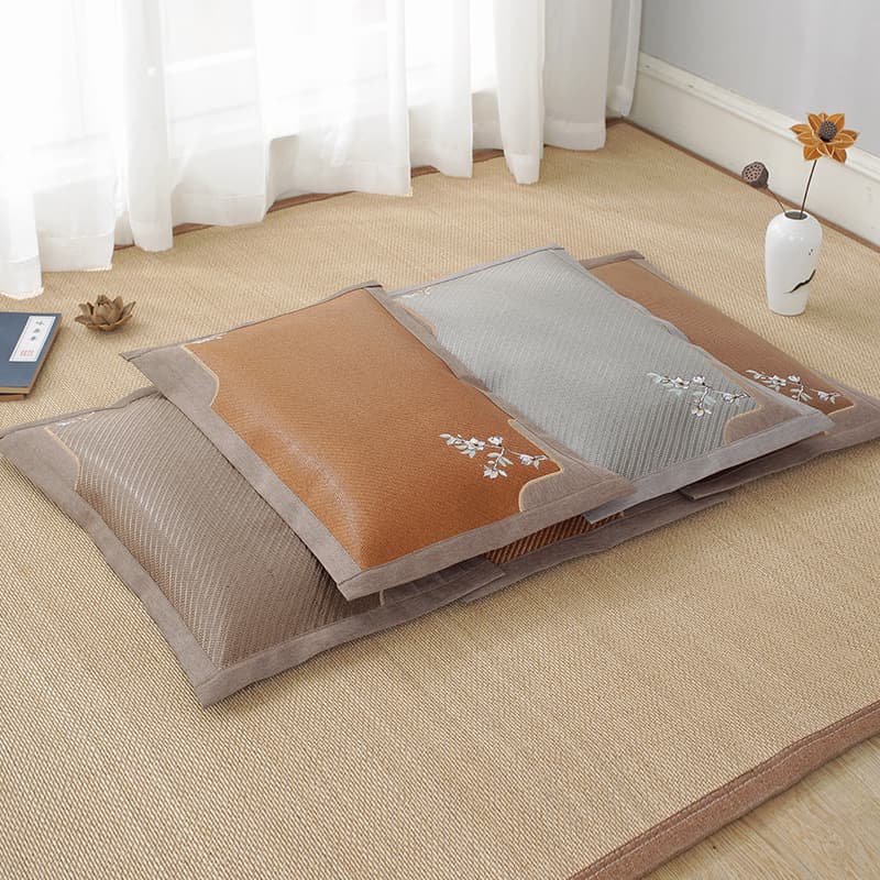 Stylish Adult Summer Cooling Pillow, Single Style, Embroidered Tea Scented Pillow, Summer Cowhide Rattan Pillow, Ice Rattan Pillow