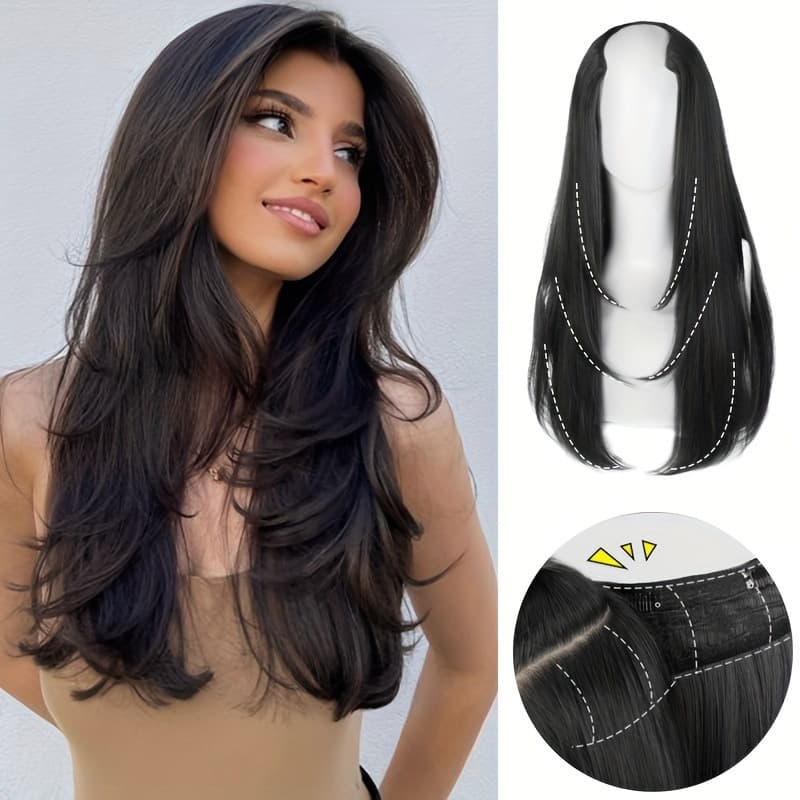 One-Piece High-Level Hair Extension Piece Natural Invisible Volume Boosting Simulation Hair U-Shape Long Straight Inner Curl Clip-In Hairpiece