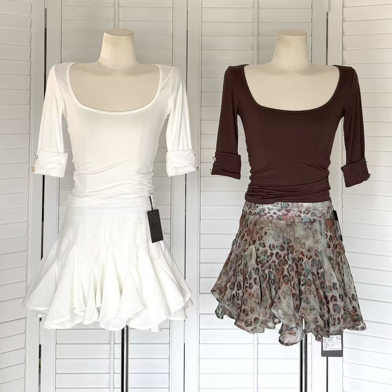 Rebellious Little Leopard Pure Desire Set for Women Summer Slim Square Neck T-Shirt Leopard Print Skirt Two-Piece Set