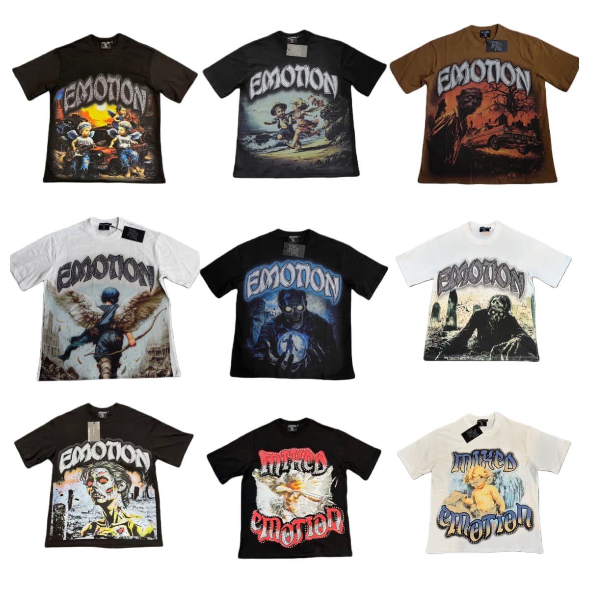 25ss summer MIXED EMOTION new trendy rock retro hot diamond printed letter short-sleeved T-shirt