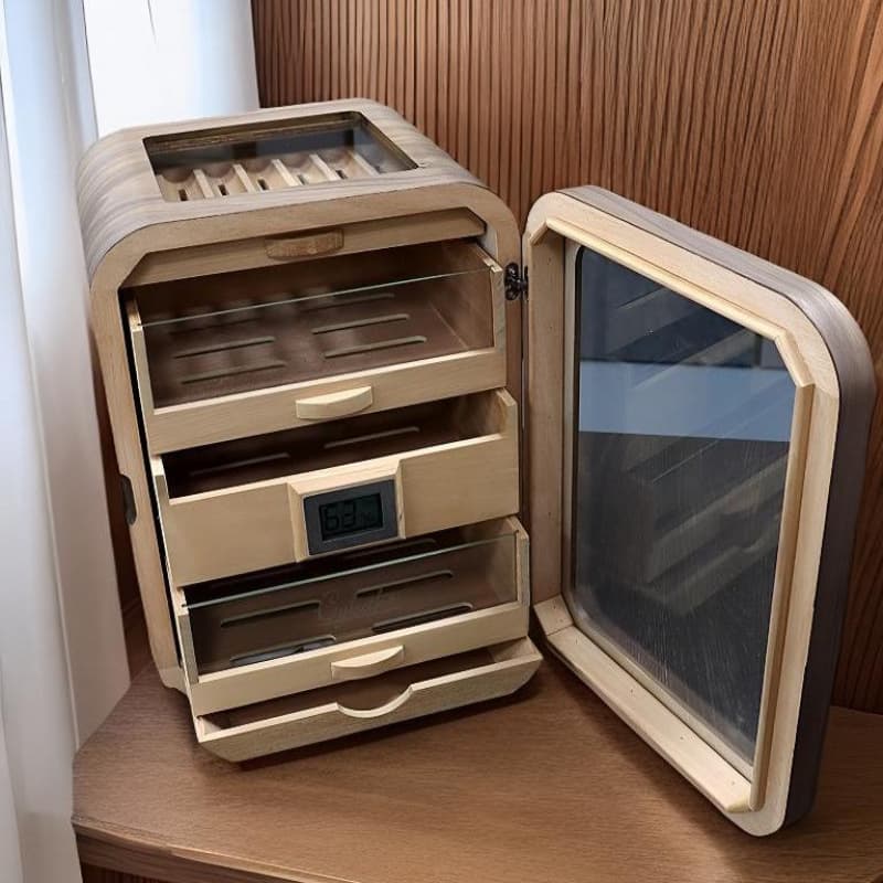 Stylish Mini Black Walnut Cigar Humidor, Luxury Multi-Layer Spanish Cedar Wood Cigar Humidor