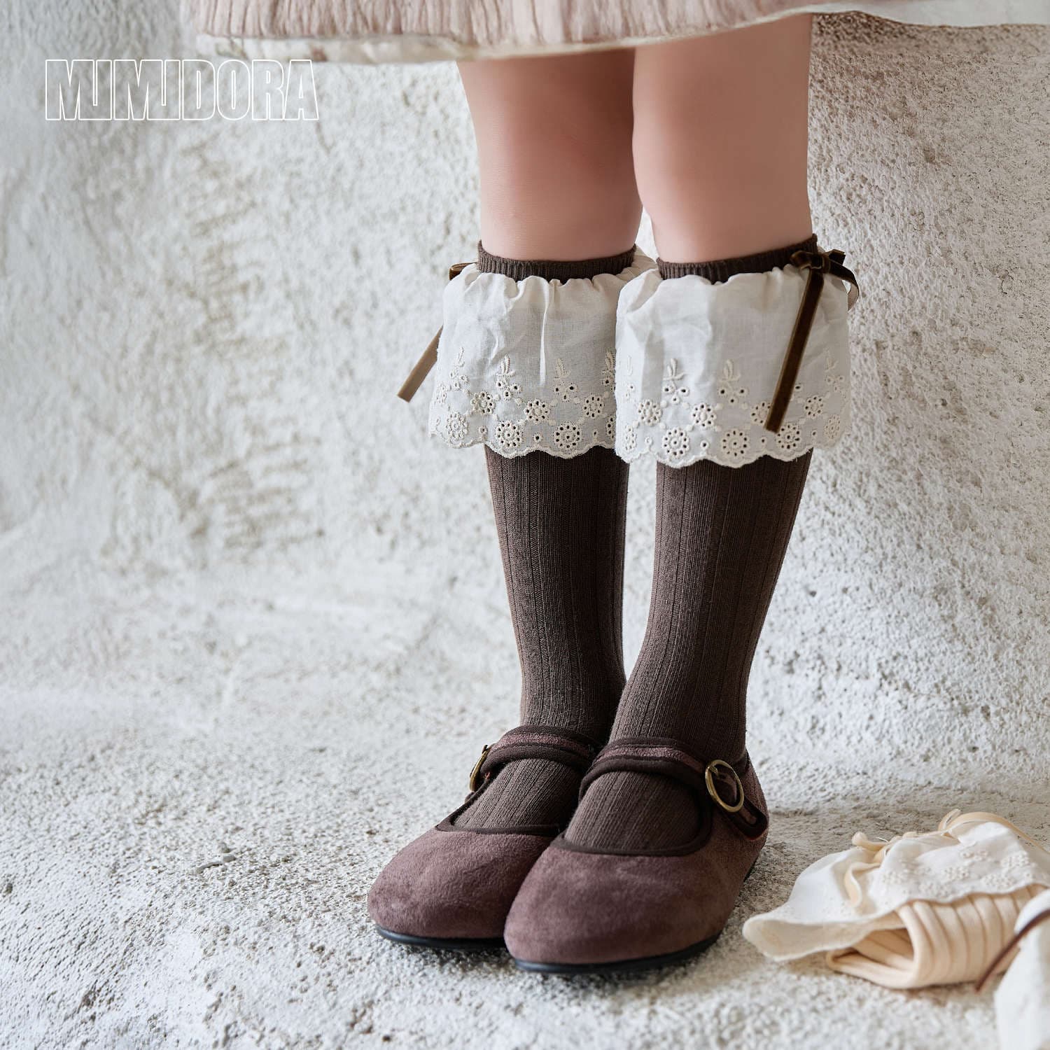 Girls' mid-calf socks, spring and autumn children's calf socks, baby girl's over-the-knee stockings, cute lace socks, boneless cotton