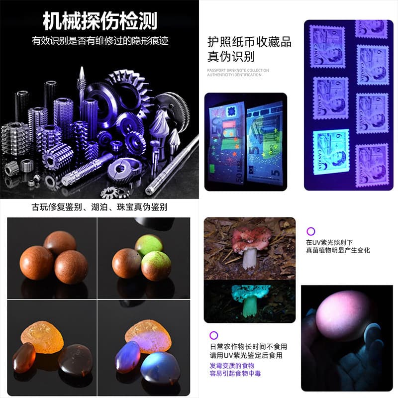 Multifunctional Detection Purple Light Fluorescent Agent Bordeaux Liquid Vegetable Residue Mold Aluminum Alloy Rechargeable LED Purple Light